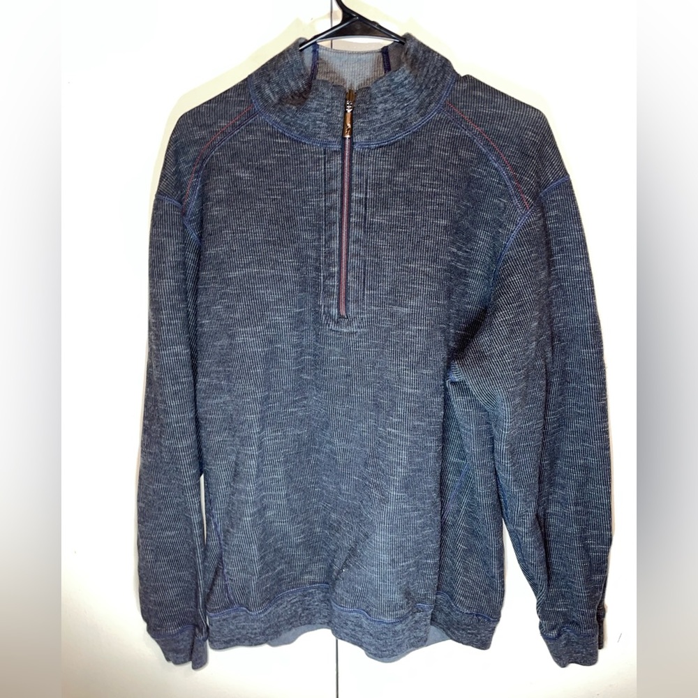 Tommy Bahama Sweater Mens Large Blue 1/4 Zip Pullover Casual Golf